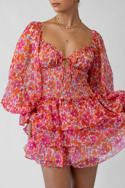 Ellie Long Sleeve Pink Mini with Waist Shirring