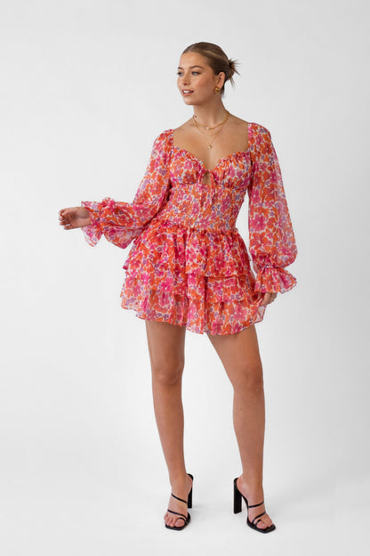 Ellie Long Sleeve Pink Mini with Waist Shirring