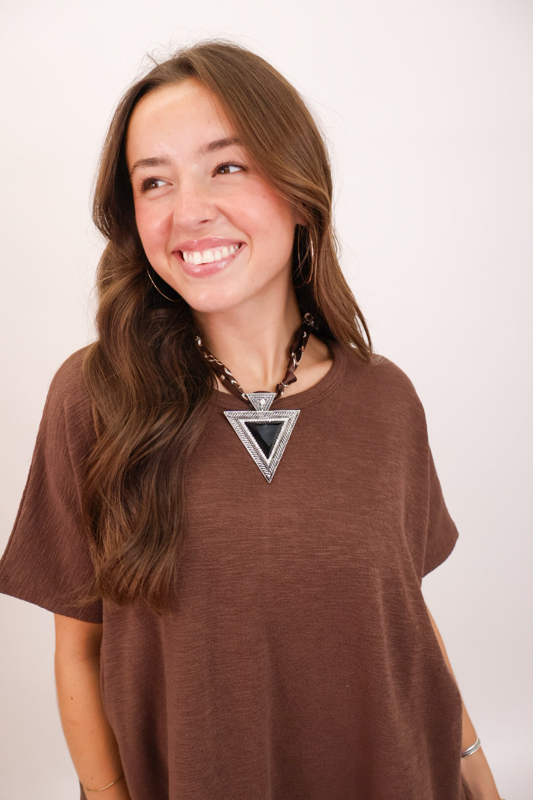 Arrow Pendant Chain Print Scarf Necklace