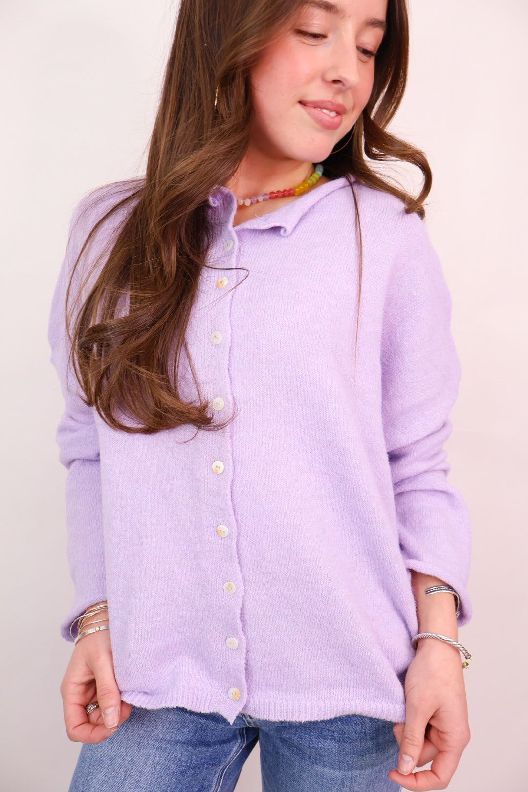 Everyday Button-Front Cardigan - Lavender