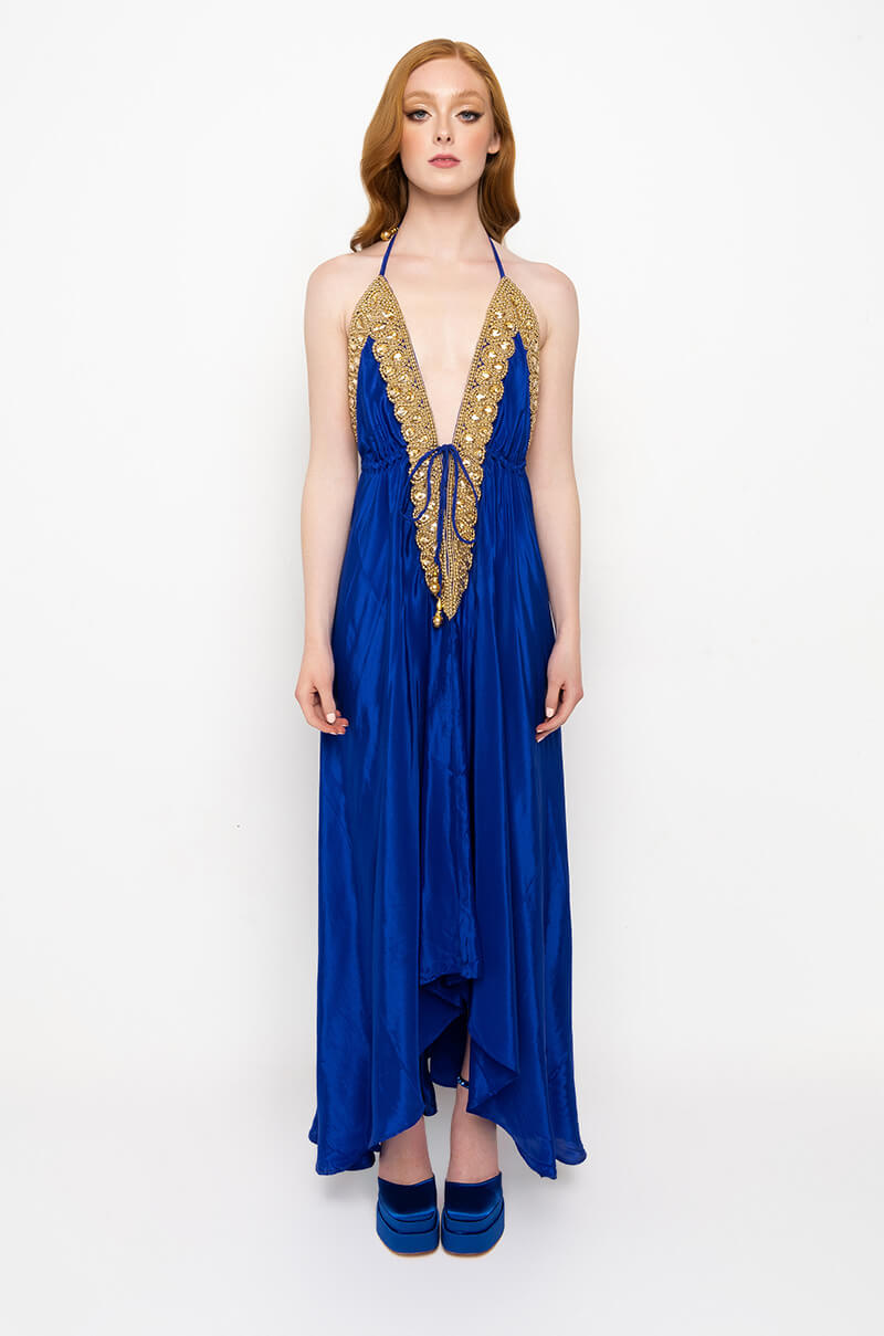 Private Oasis Maxi Dress (Royal Blue/Gold)