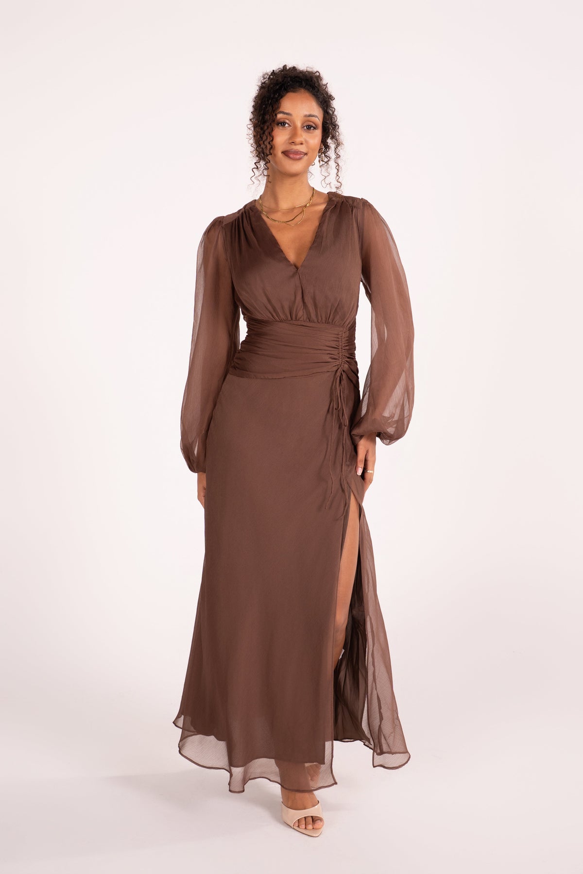 Fletcher Long Sheer Sleeve V-Neck Maxi Dress