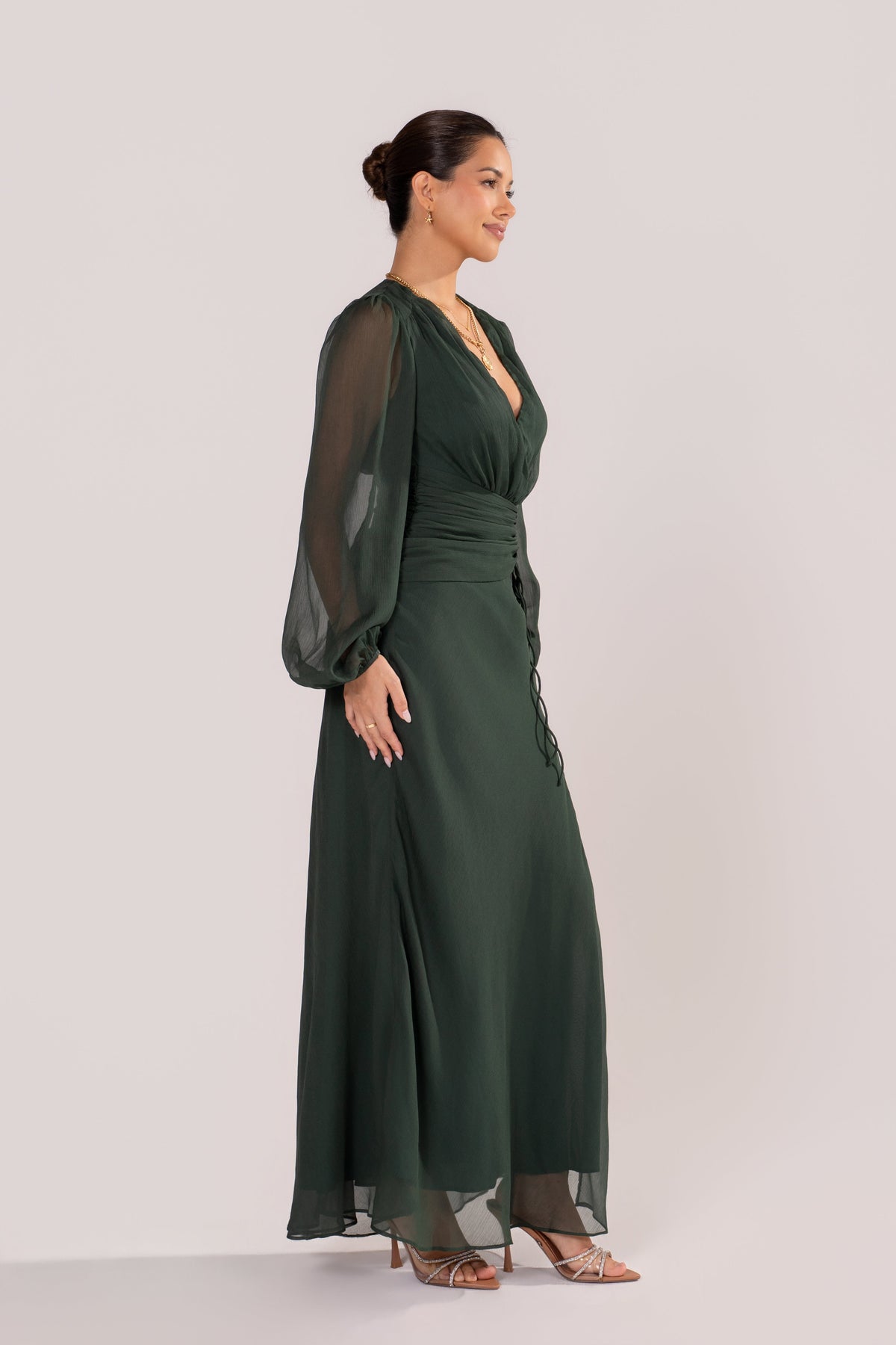 Fletcher Long Sheer Sleeve V-Neck Maxi Dress