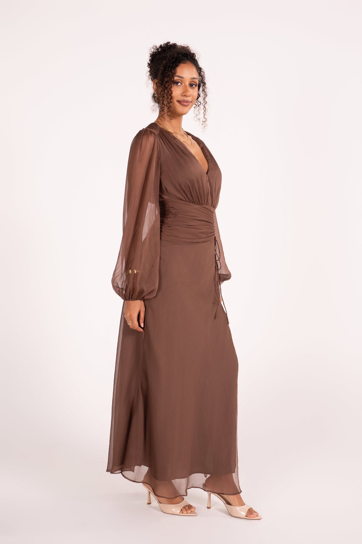 Fletcher Long Sheer Sleeve V-Neck Maxi Dress