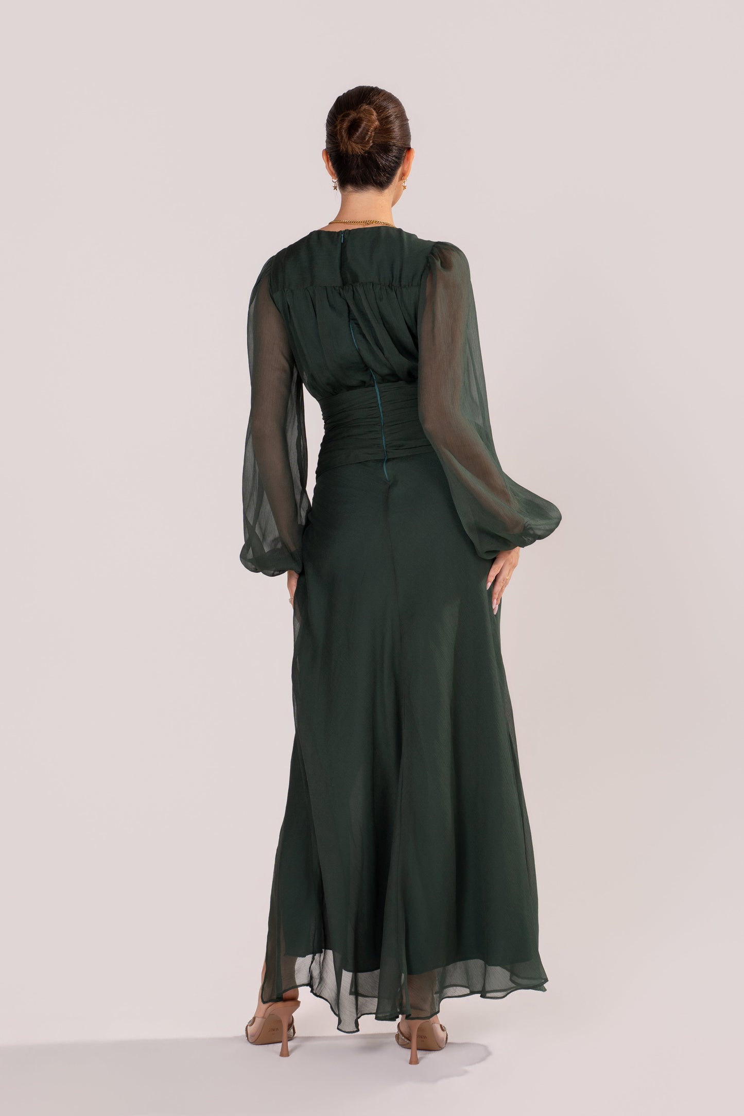 Fletcher Long Sheer Sleeve V-Neck Maxi Dress