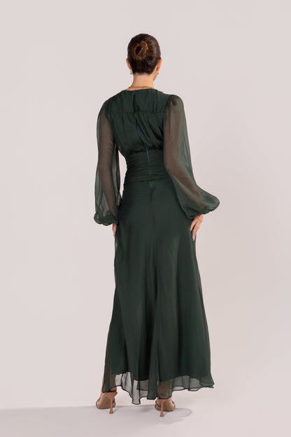 Fletcher Long Sheer Sleeve V-Neck Maxi Dress
