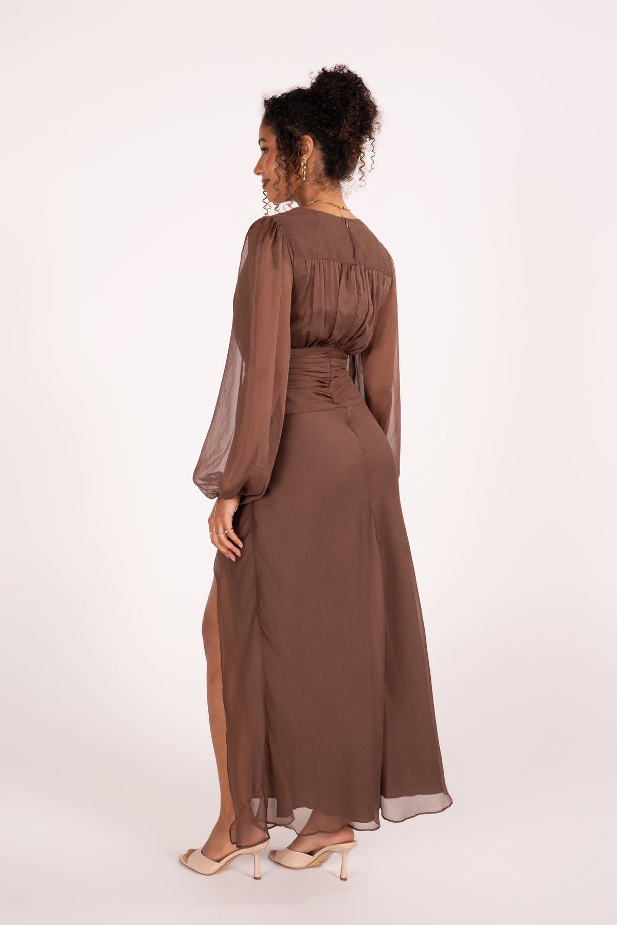Fletcher Long Sheer Sleeve V-Neck Maxi Dress