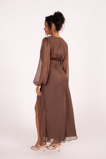 Fletcher Long Sheer Sleeve V-Neck Maxi Dress