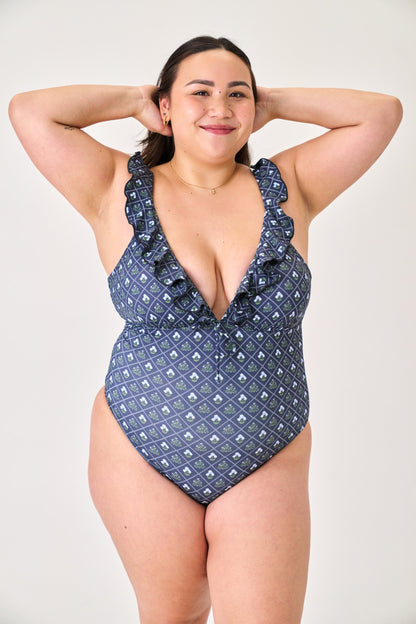 Savannah V Neck Ruffle One Piece