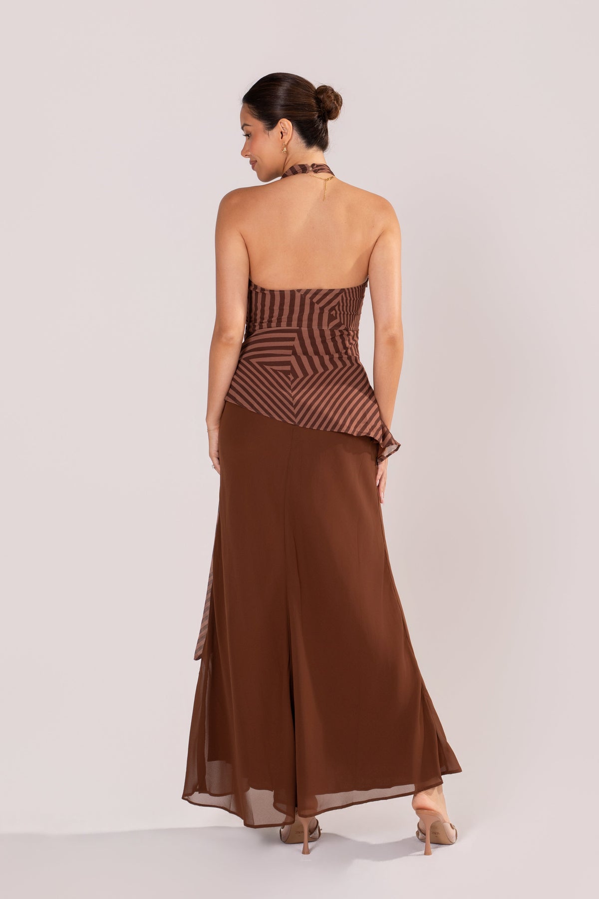 Grazia Stripe Halter Top & Chocolate Skirt Set