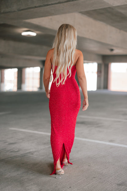Giselle Mesh Pearl Cowl Neck Maxi Dress