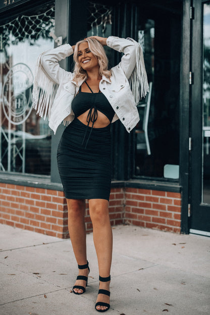 Racing Heart Ruched Mini Dress (Black) FINAL SALE