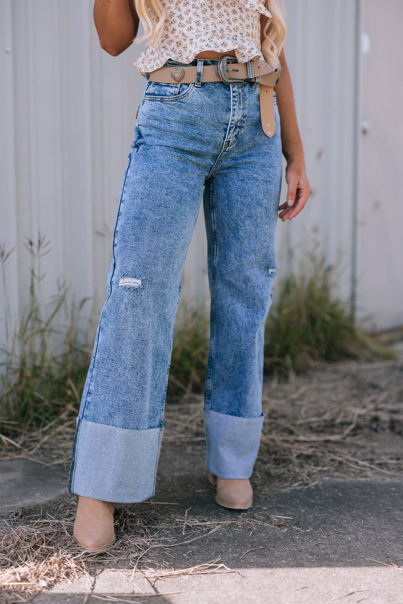 Buck High Rise Folded Denim Jeans
