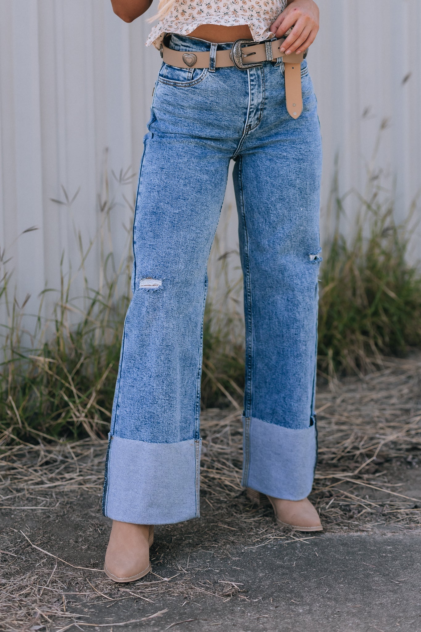 Buck High Rise Folded Denim Jeans