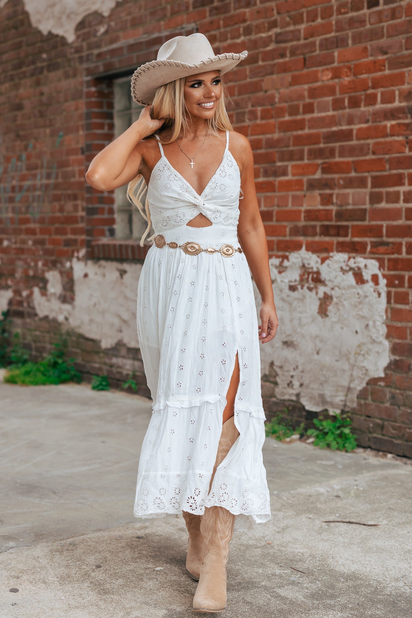 Say You're Mine Eyelet Midi Dress (Ivory)