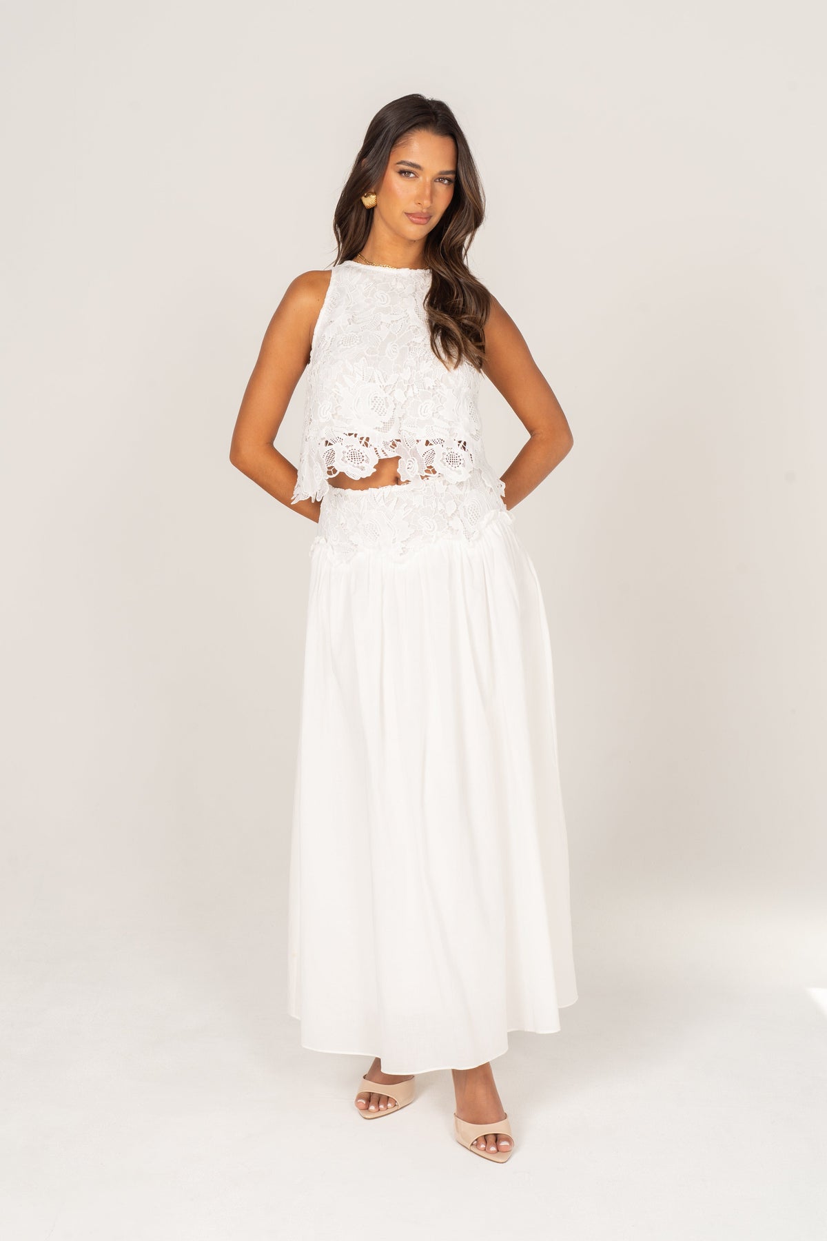 Hattie White Lace Crop Top & Maxi Skirt Set