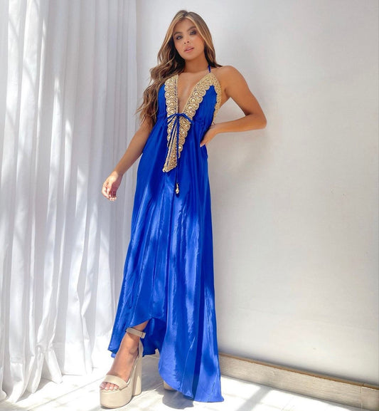 Private Oasis Maxi Dress (Royal Blue/Gold)