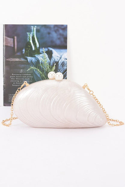 Luxe Marble Shell Evening Clutch- Cream