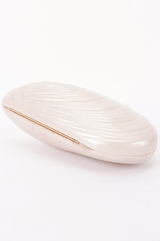 Luxe Marble Shell Evening Clutch- Cream