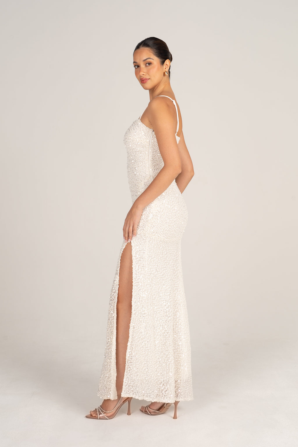 Imani Woven Sequin White Party Dress