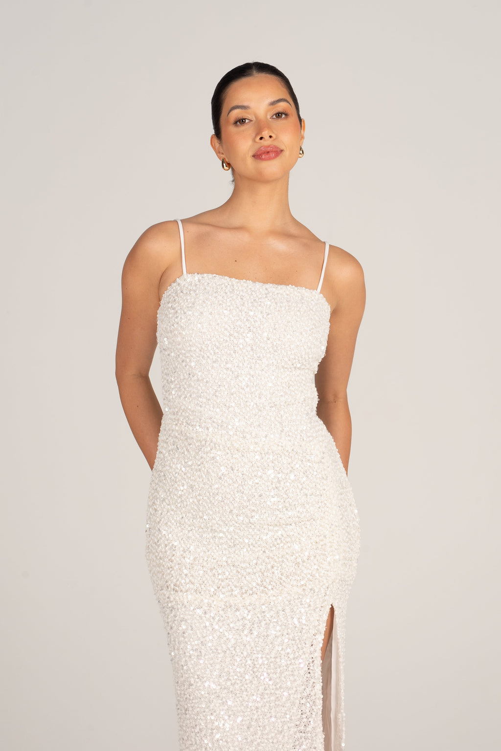 Imani Woven Sequin White Party Dress