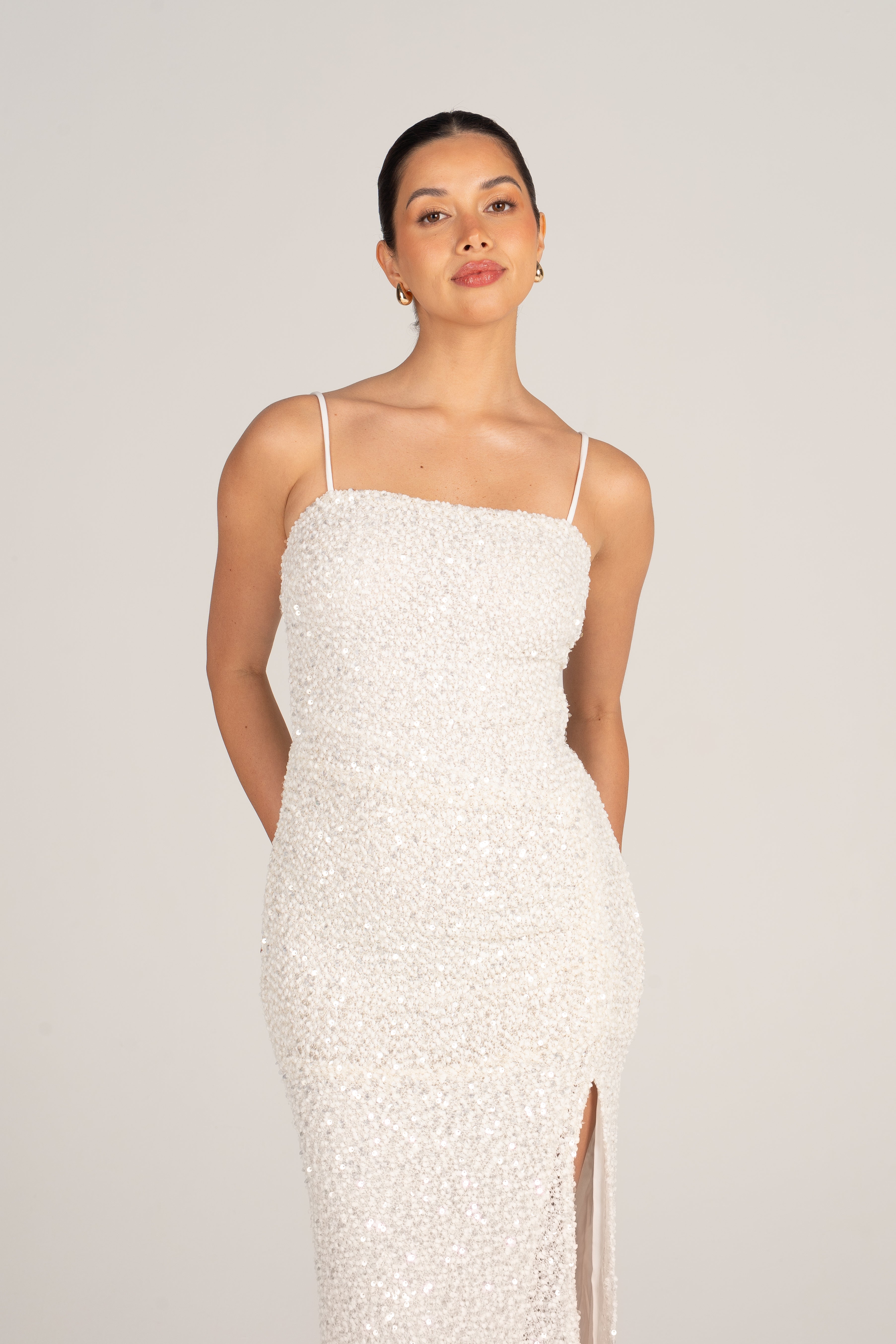 Imani Woven Sequin White Party Dress