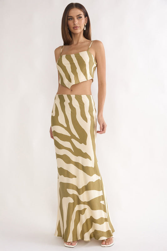 Blythe Maxi Skirt Zebra Khaki