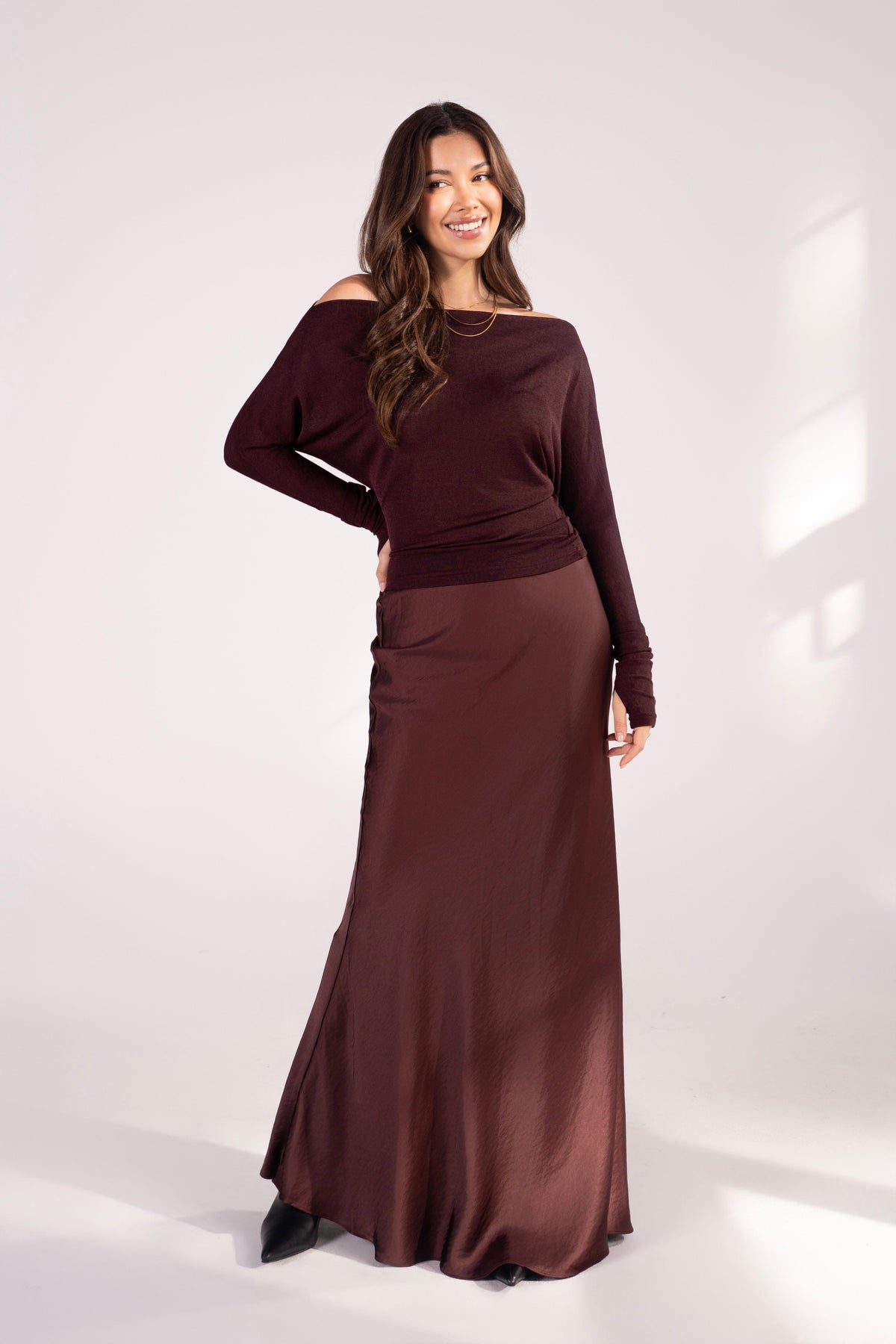 Lennox Drop Shoulder Long Sleeve Top & Maxi Skirt Set