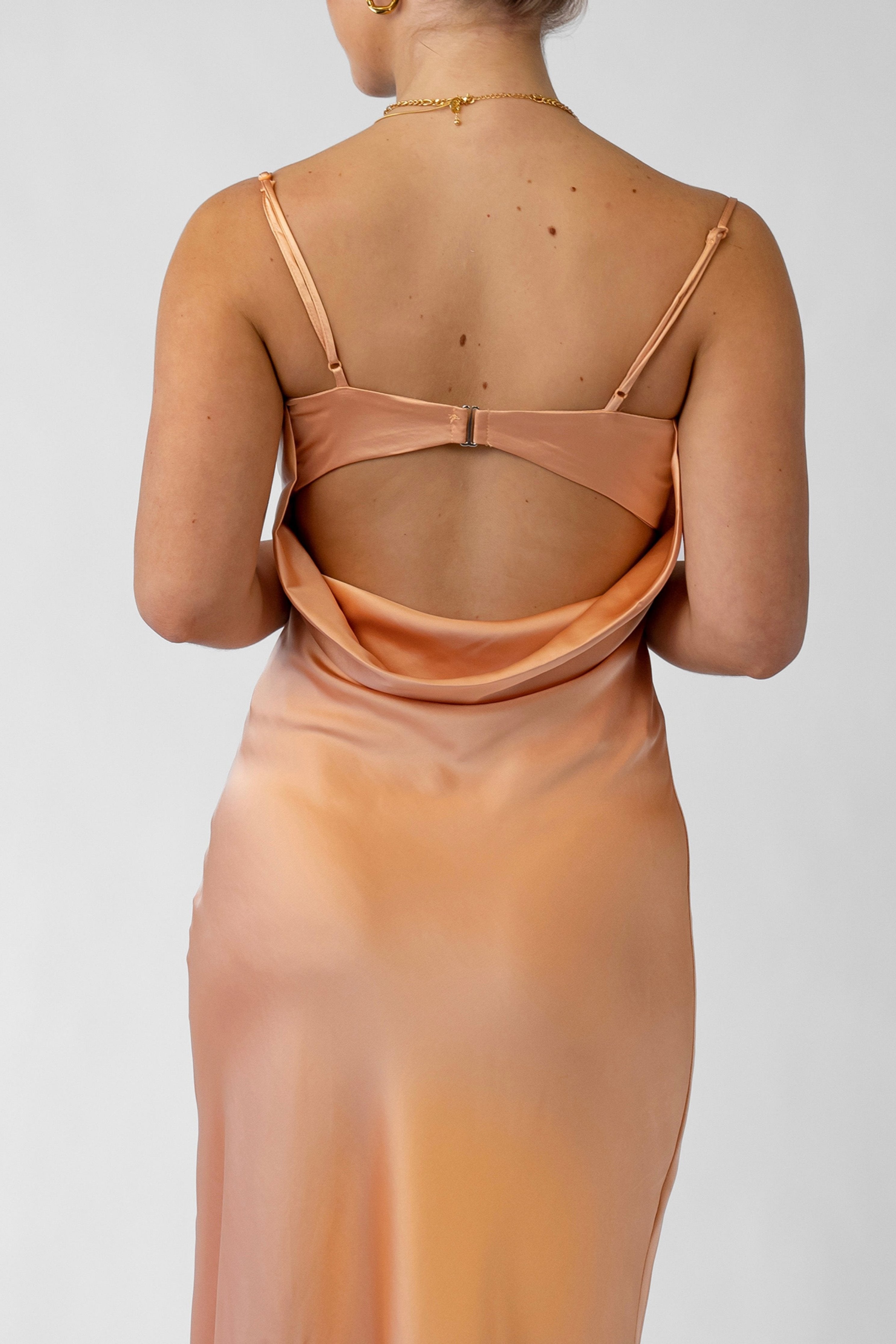 Maddy Peach Satin Maxi Slip Dress