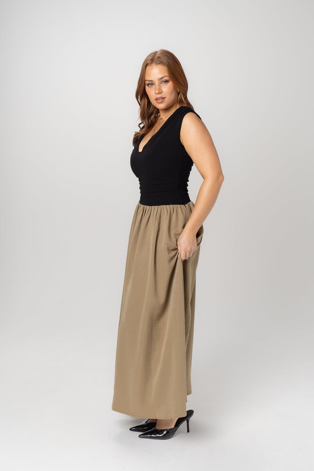 Maeve Black & Olive Midi Dress