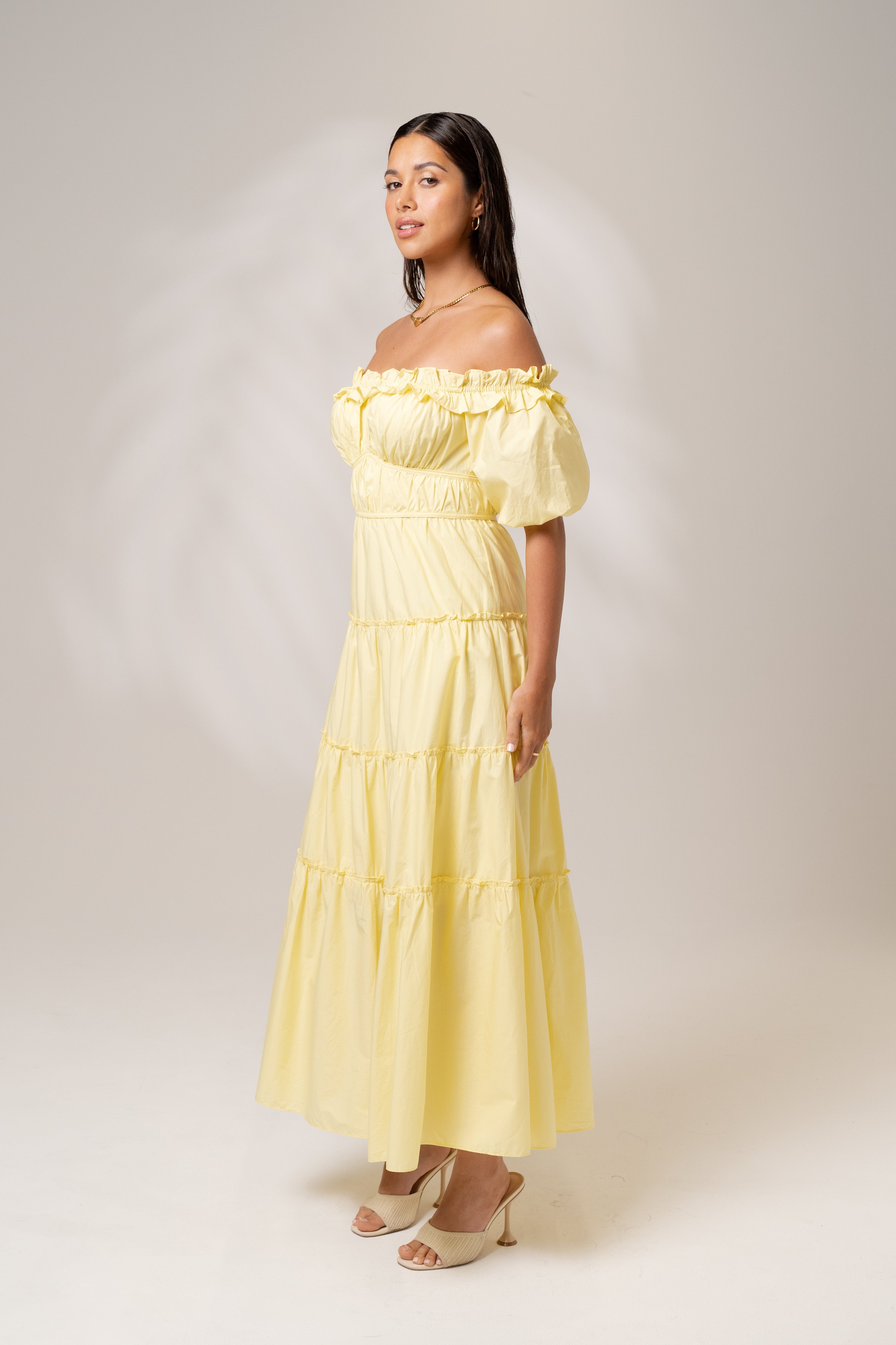 Morgan Off Shoulder Yellow Maxi Dress