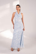 Philippa Baby Blue Cowl Neck Halter Dress