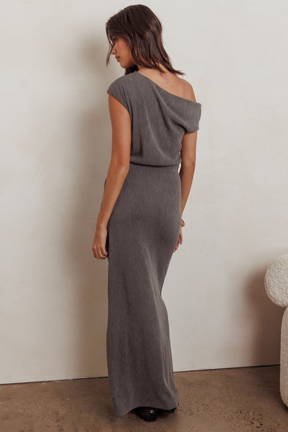 Calculated Ribbed Knit Maxi Dress Dark Grey