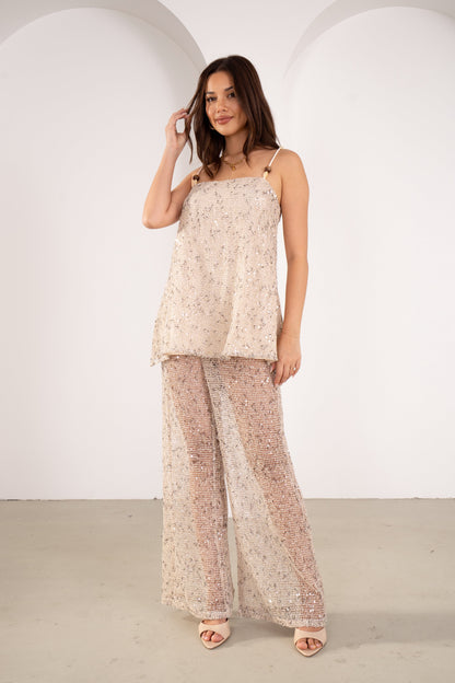 Seren Sequin Two Piece Beaded Cami Top & Pant Set