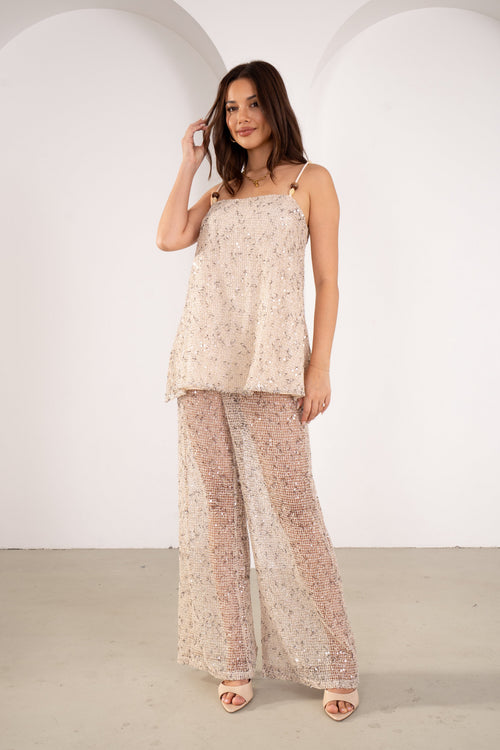 Seren Sequin Two Piece Beaded Cami Top & Pant Set