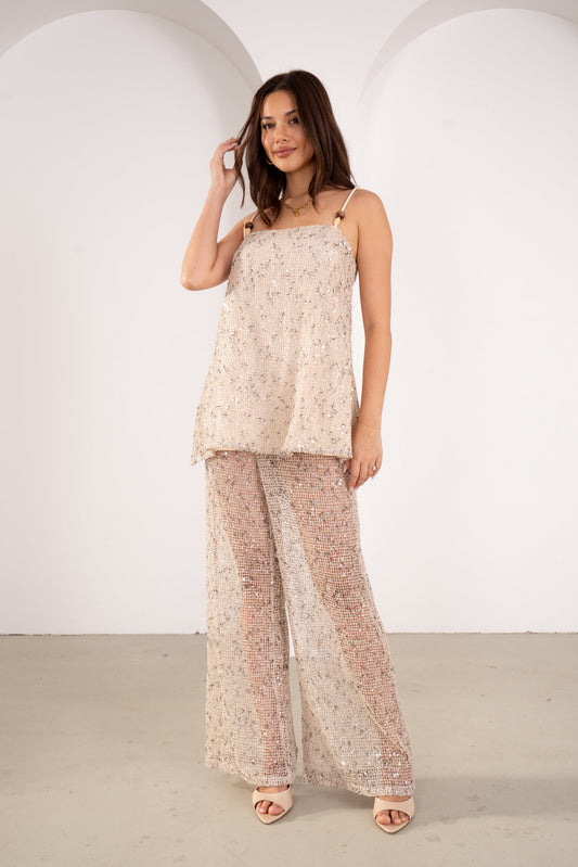 Seren Sequin Two Piece Beaded Cami Top & Pant Set