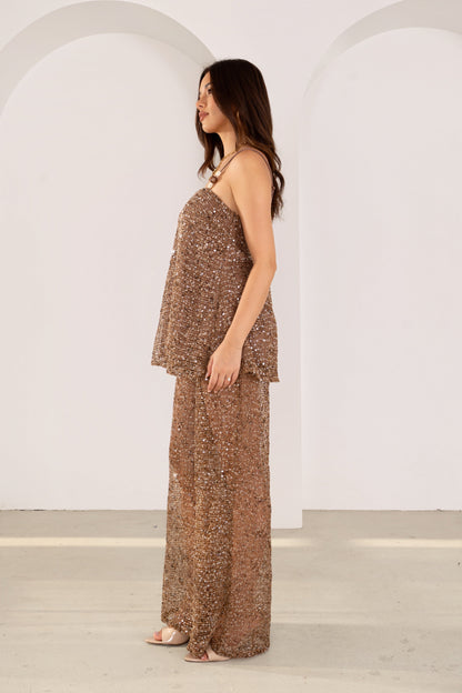 Seren Sequin Two Piece Beaded Cami Top & Pant Set