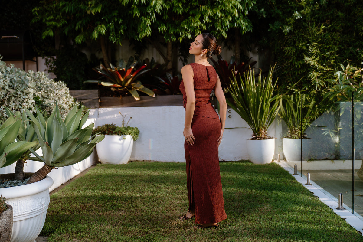 Tenille Two Piece Set - Asymmetrical Top & Maxi Skirt