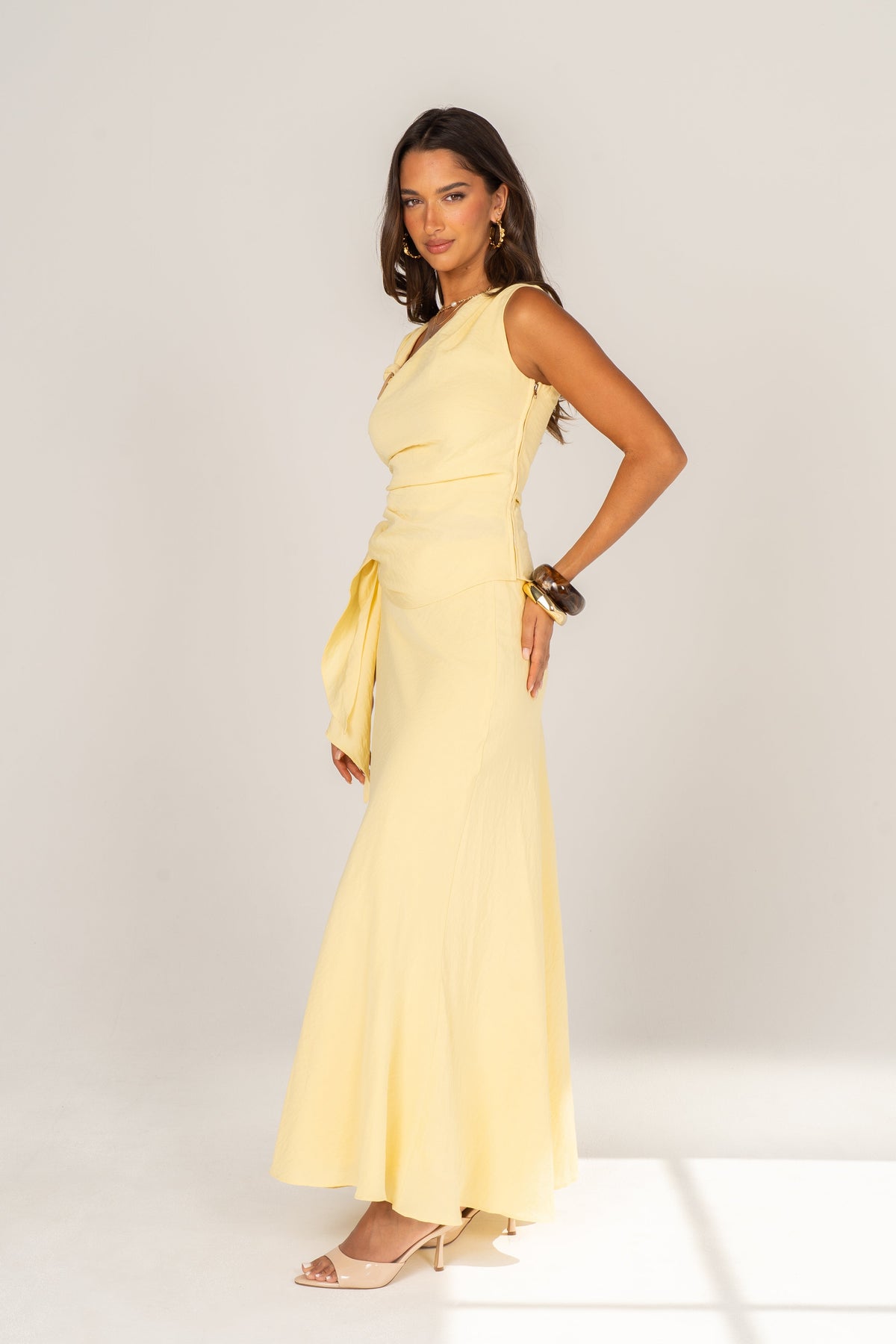 Thea Asymmetrical Draped Top & Maxi Skirt Set