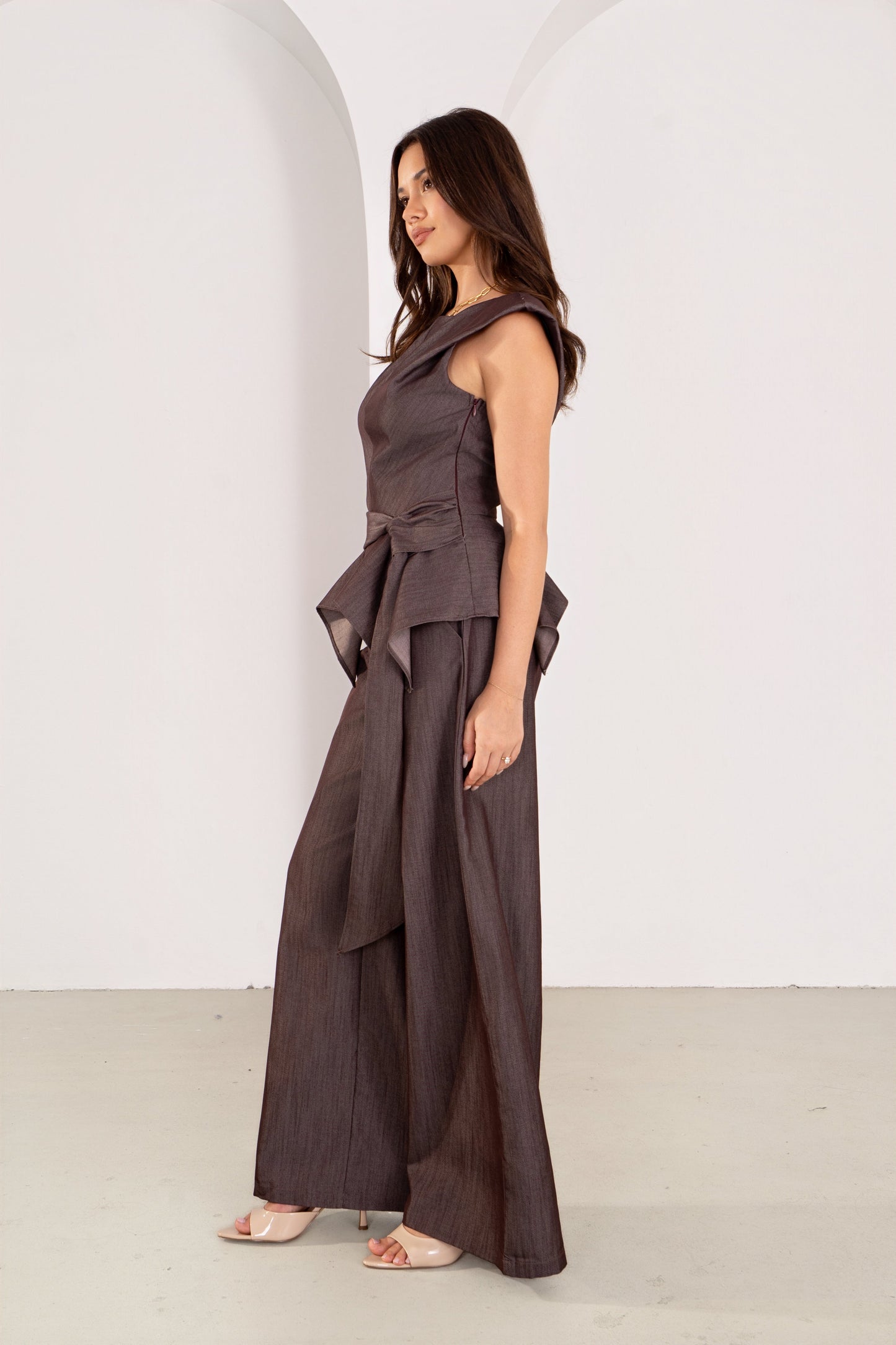 Torrin Charcoal Peplum Top & High Waisted Pant Set