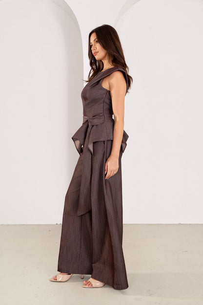Torrin Charcoal Peplum Top & High Waisted Pant Set