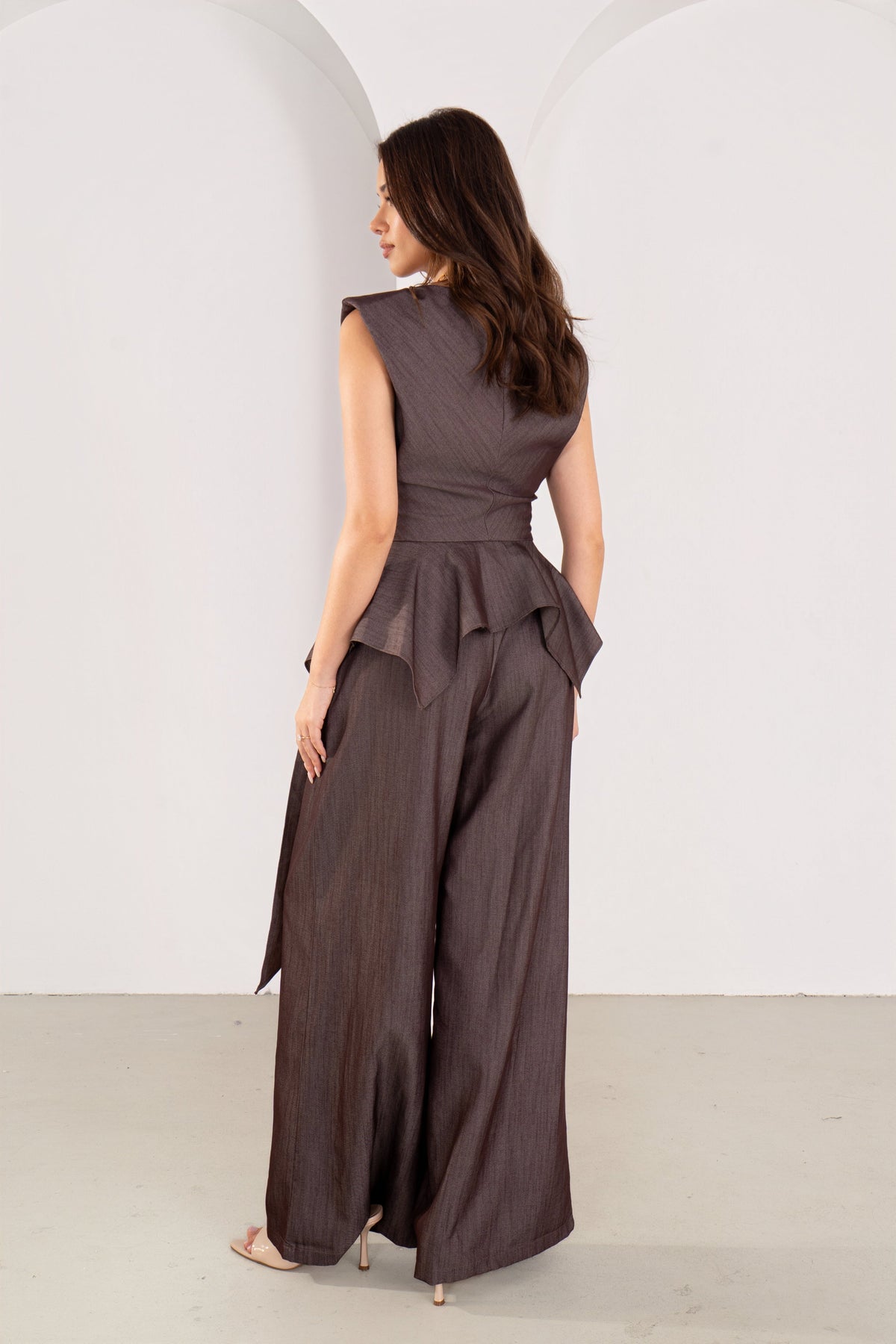 Torrin Charcoal Peplum Top & High Waisted Pant Set