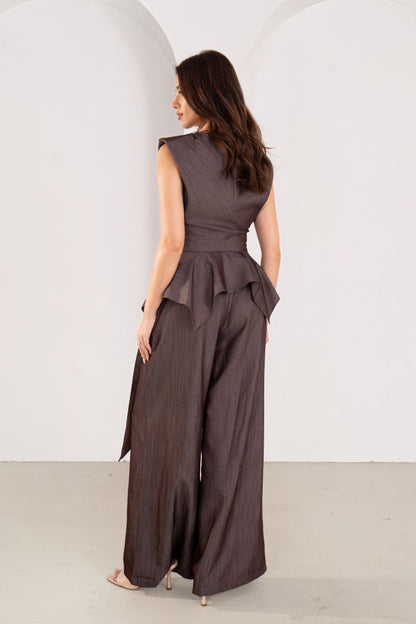 Torrin Charcoal Peplum Top & High Waisted Pant Set