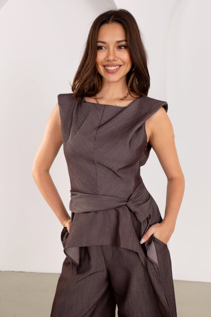 Torrin Charcoal Peplum Top & High Waisted Pant Set