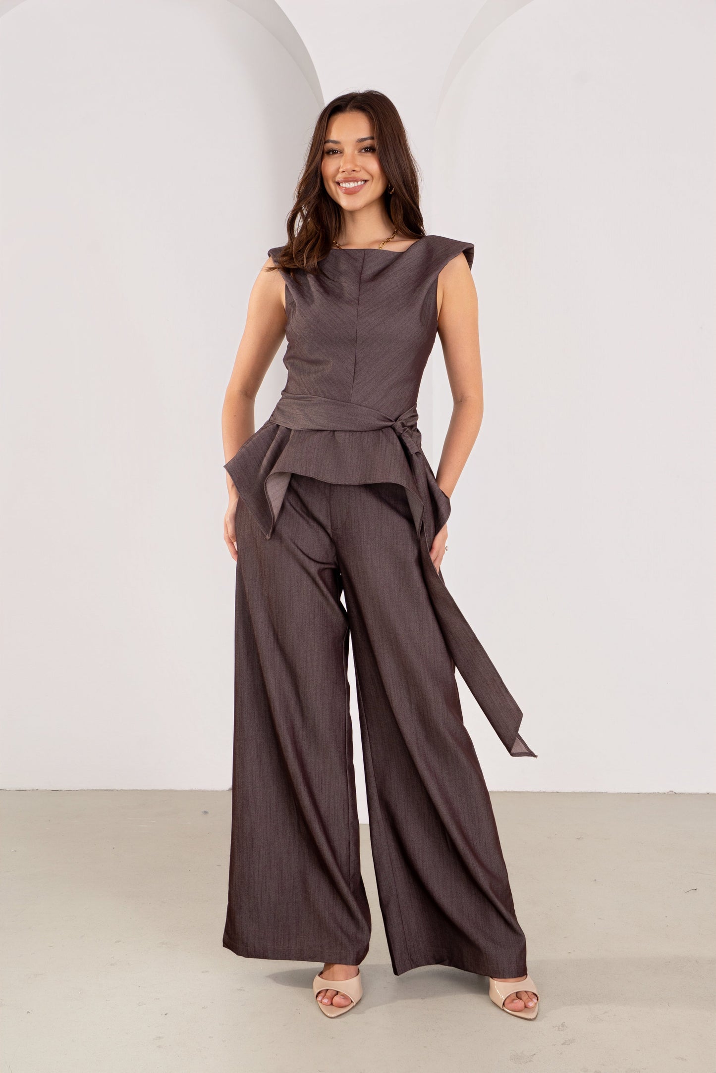 Torrin Charcoal Peplum Top & High Waisted Pant Set