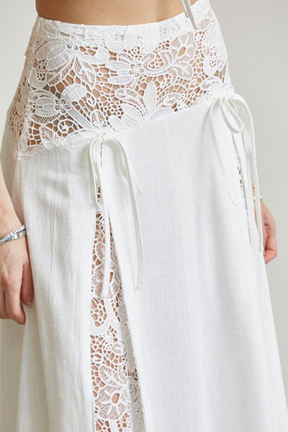 White Lace Maxi Skirt Set – Elegant Two-Piece Outfit with Crop Top
