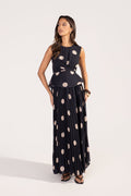 Ysella Polka Dot Peplum Top & Maxi Skirt Set