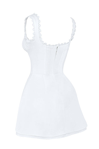 white pin tuck mini dress