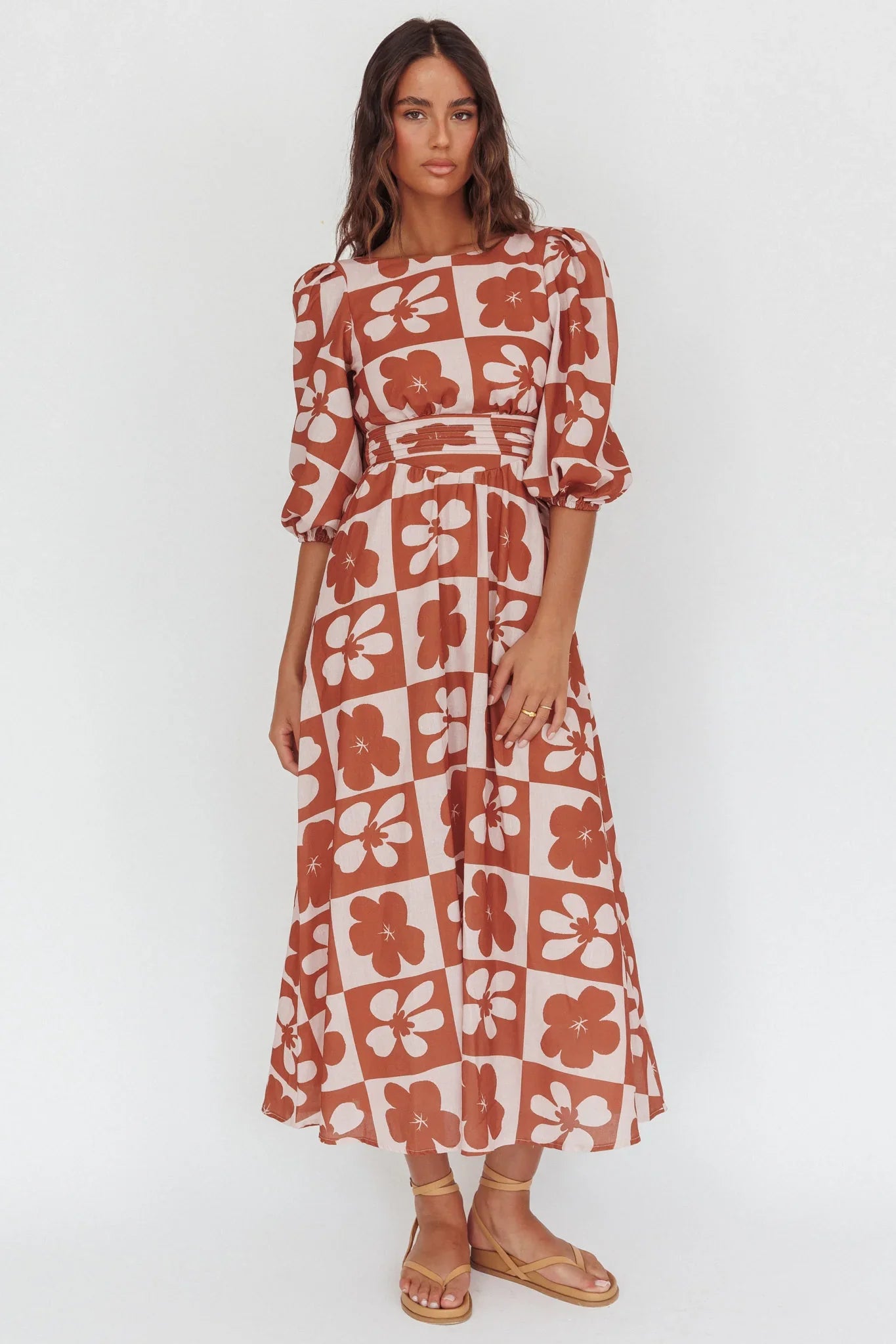 Transcendent Puff Sleeves Maxi Dress Floral Mocha