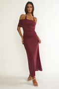 Carielle Off-Shoulder Halter Maxi Dress Wine